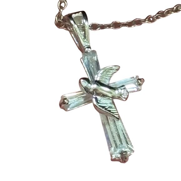 Sterling Silver 925 Dove on Crucifix Cross Pendant Necklace Christian Religion - Picture 5 of 5